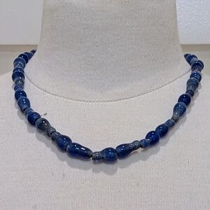 NWOT Beckwoman 18" Hand Blown Blue Glass Teardrop Bead Stretch Necklace